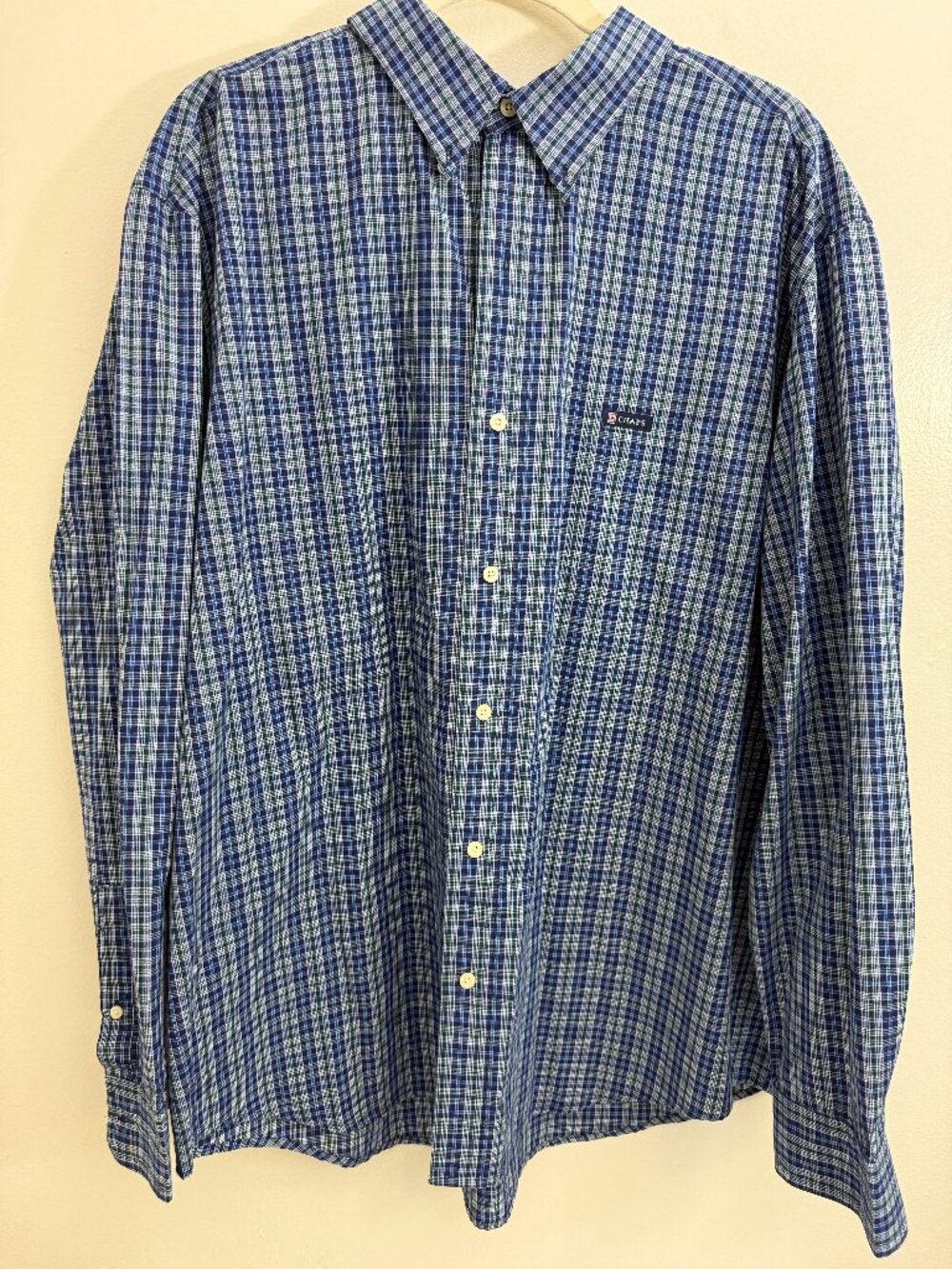 Chaps Ralph Lauren Mens Shirt XXL Blue Green White Plaid Button Down Long Sleeve